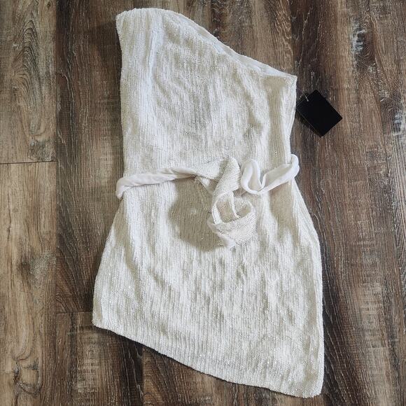 Retrofete Ella Sequin Dress in Moonglow White One Shoulder Size XXS NWT - Picture 3 of 11